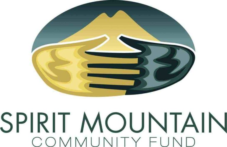 Spirit Mountain Community Fund logo - holding hands around a mountain