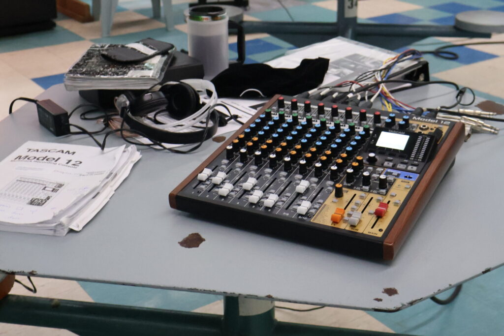 A sound mixer device on a table